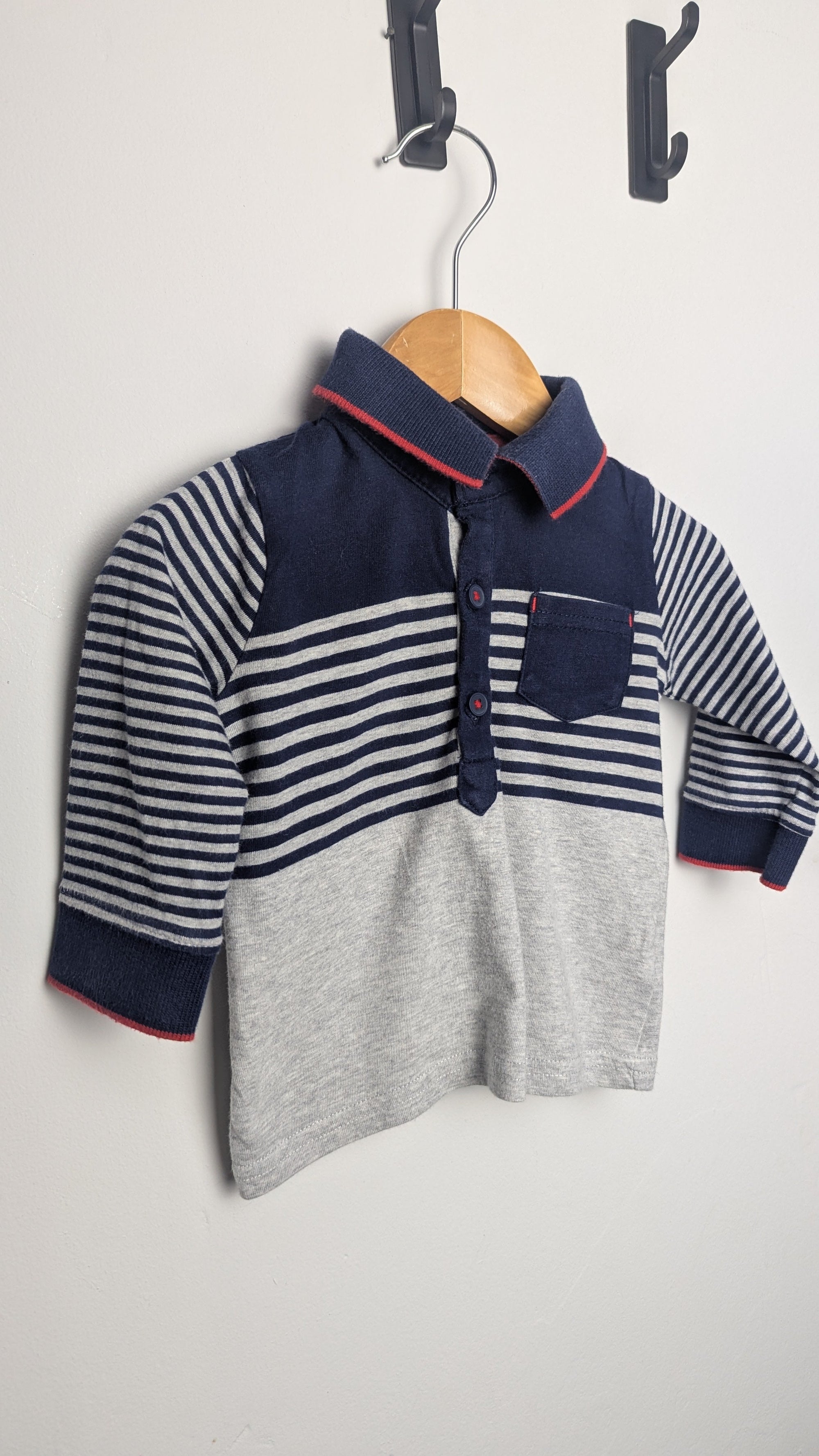 George Grey & Navy Striped Top - Boys 0 - 3 Months - Little Ones Preloved. Second Hand Children's & Preloved Baby, Kids, Girls & Boys Clothes. UK online