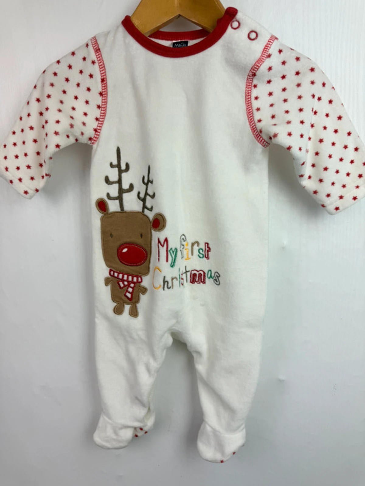 M&Co My First Christmas Sleepsuit - Unisex 0 - 3 Months - Little Ones Preloved. Second Hand Children's & Preloved Baby, Kids, Girls & Boys Clothes. UK online