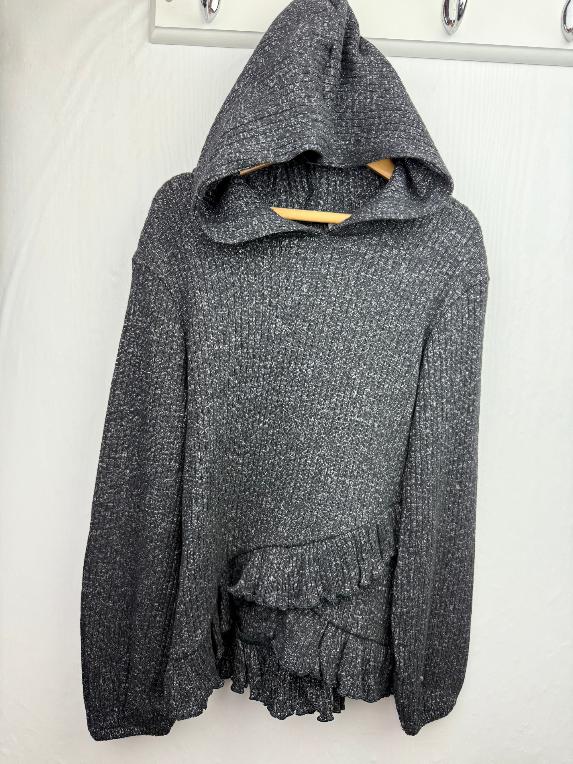 NEW Ex - Store Grey Ribbed Ruffle Hoodie - Girls 5 - 14 Years - Little Ones Preloved. Second Hand Children's & Preloved Baby, Kids, Girls & Boys Clothes. UK online
