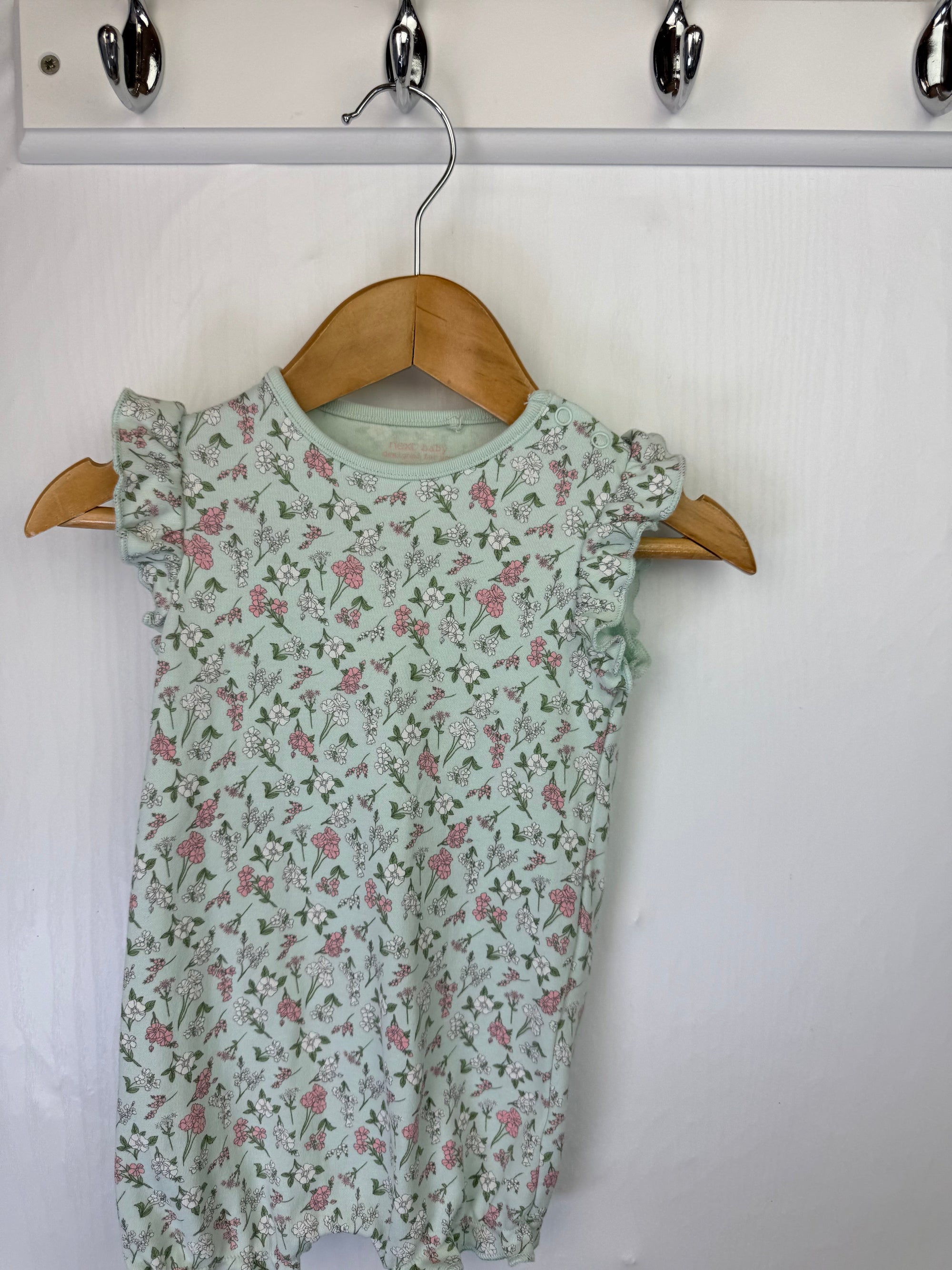 Next Green Floral Romper - Baby Girls 0 - 3 Months - Little Ones Preloved. Second Hand Children's & Preloved Baby, Kids, Girls & Boys Clothes. UK online
