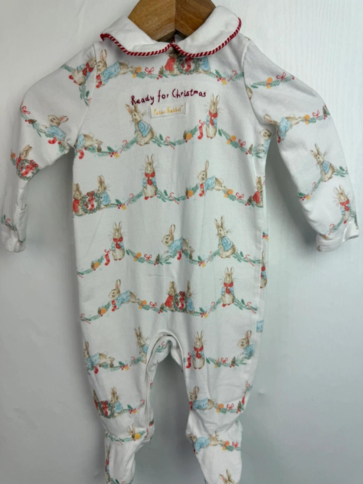 TU Peter Rabbit My First Christmas Sleepsuit - Unisex 0 - 3 Months - Little Ones Preloved. Second Hand Children's & Preloved Baby, Kids, Girls & Boys Clothes. UK online
