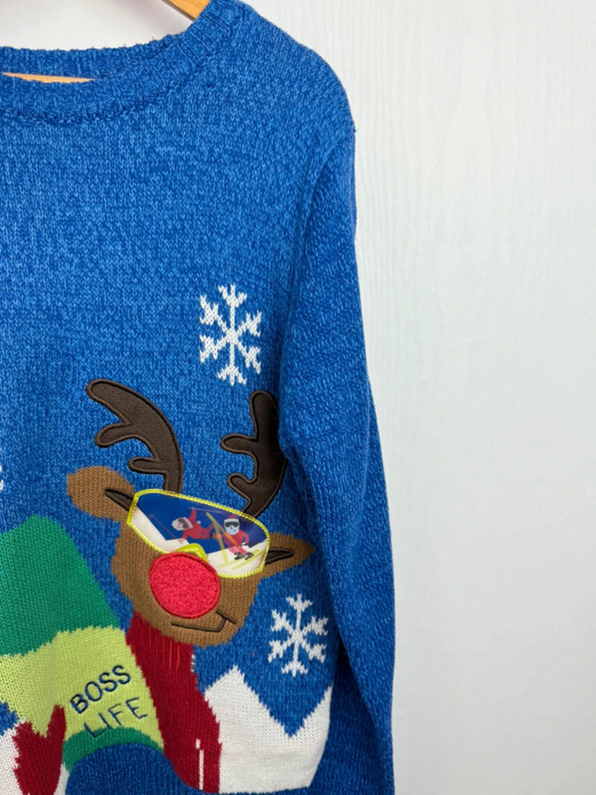 M&S Blue Knit Reindeer Jumper - Boys 10-11 Years