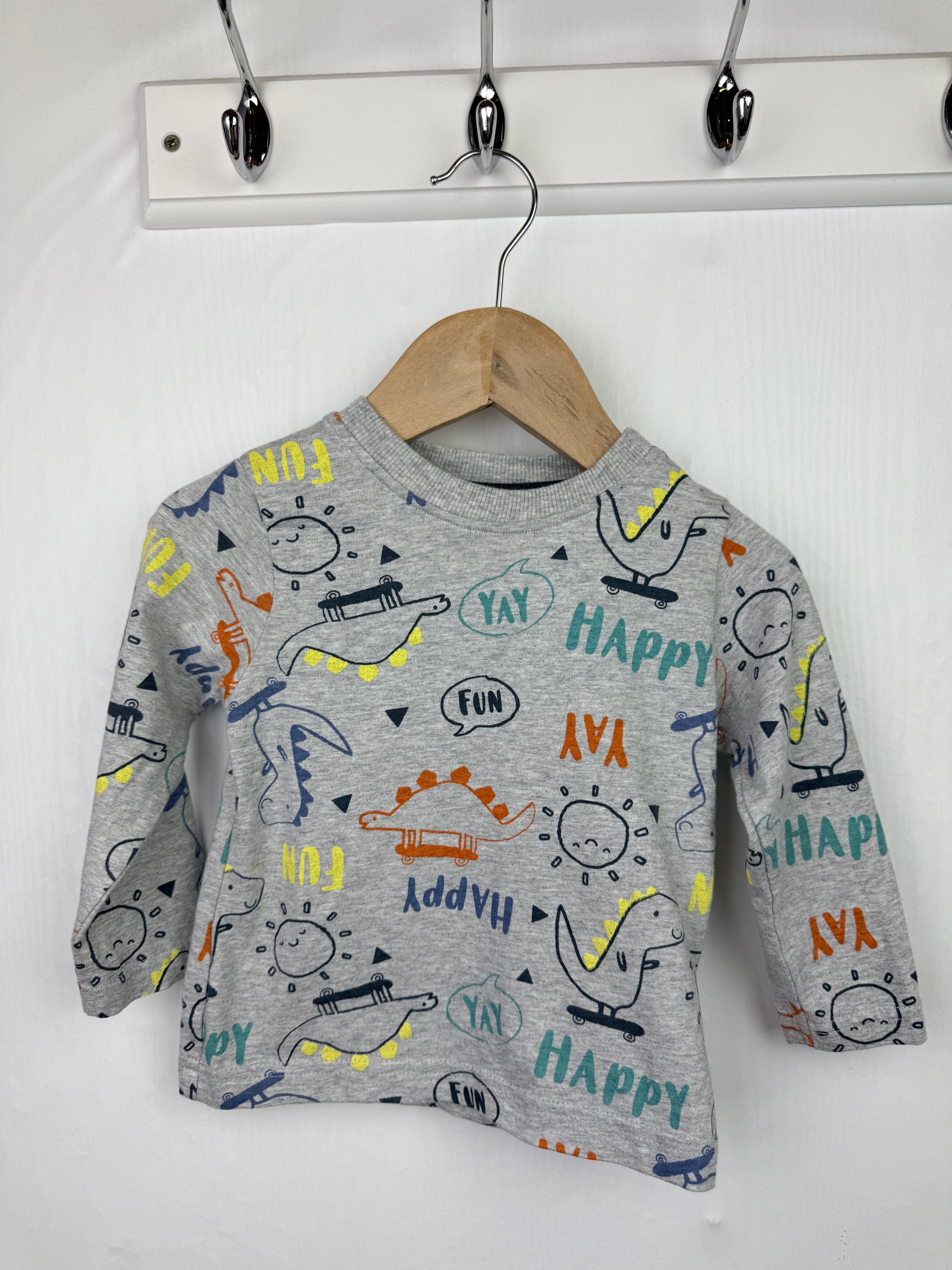 Nutmeg Grey Dinosaur Long Sleeve Top - Boys 9-12 Months
