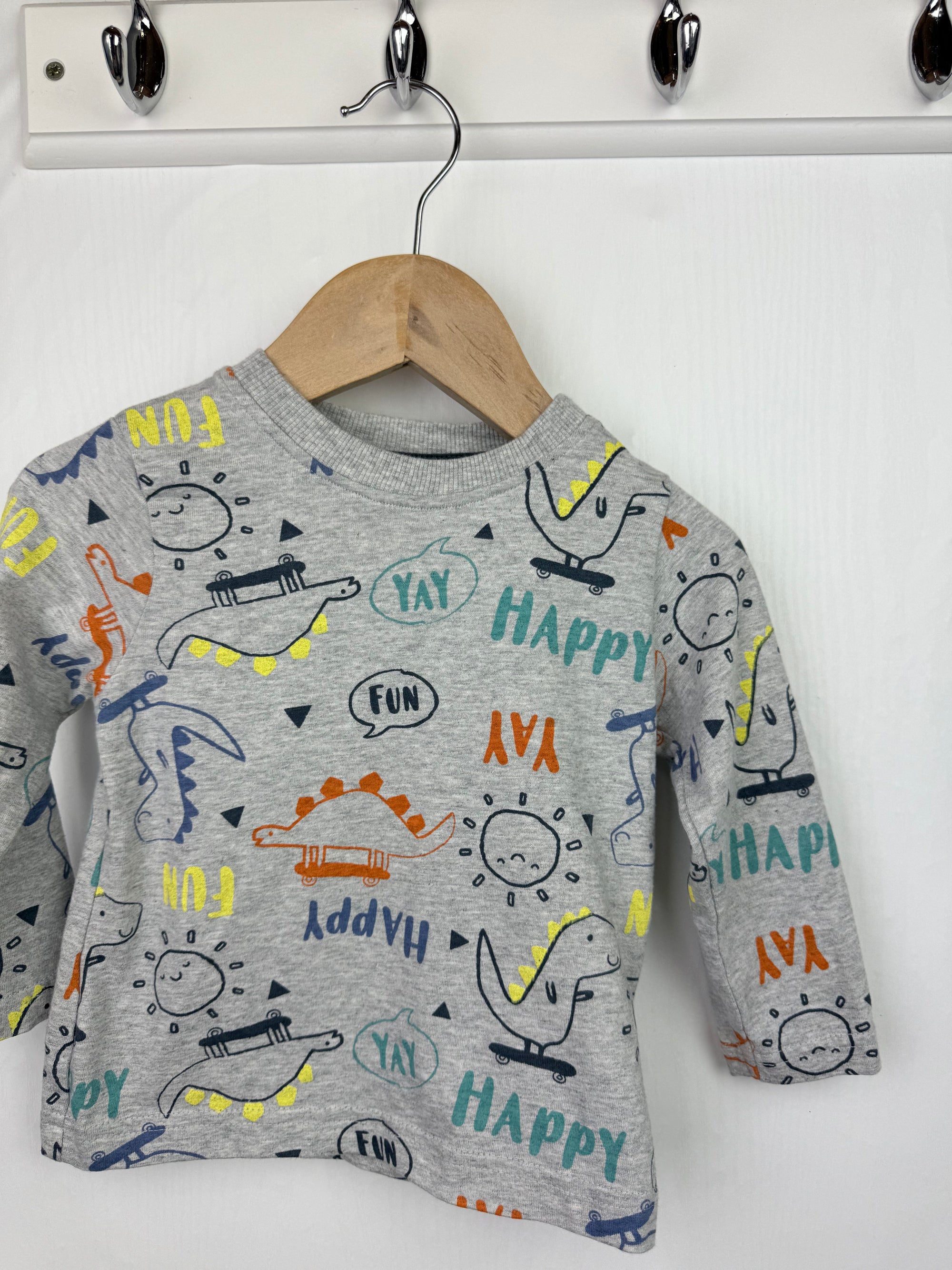 Nutmeg Grey Dinosaur Long Sleeve Top - Boys 9-12 Months