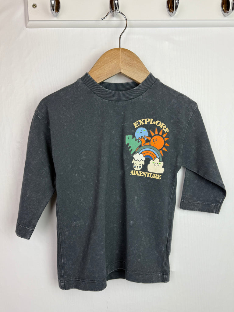Next 'Explore' Slogan Top - Boys 9-12 Months Little Ones Preloved Second Hand Baby, Girls & Boys Clothes. UK Postage