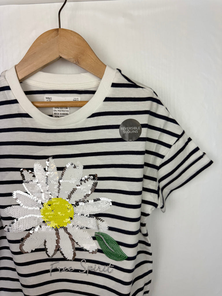 NWOT's M&S Daisy Sequin Top - Girls 7-8 Years Little Ones Preloved Second Hand Baby, Girls & Boys Clothes. UK Postage