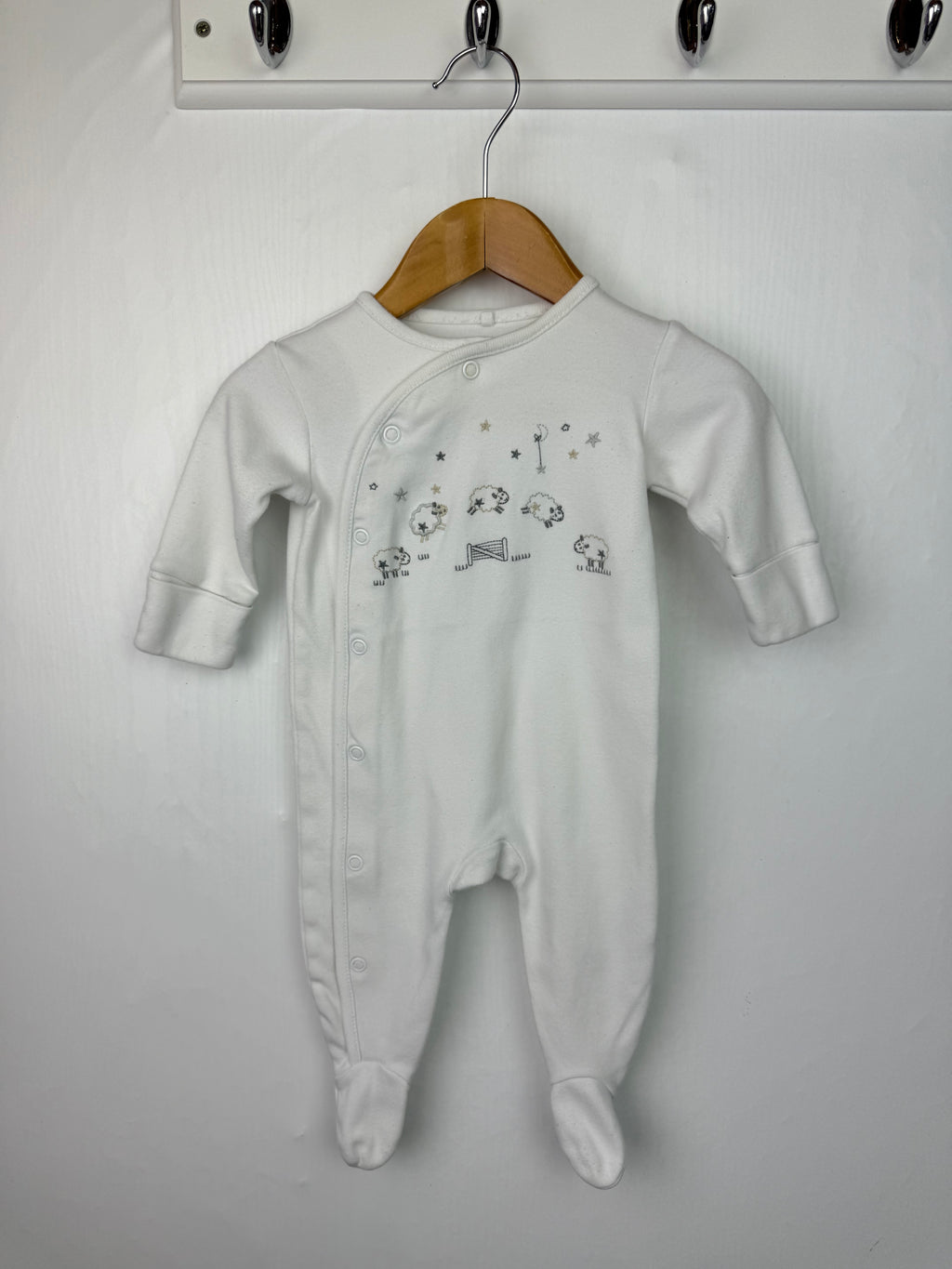 Next White Sheep Sleepsuit - Unisex 0-3 Months Little Ones Preloved. Preloved Kids & Children’s Gently Used Clothing. Second Hand Baby, Girls & Boys Clothes. UK Postage