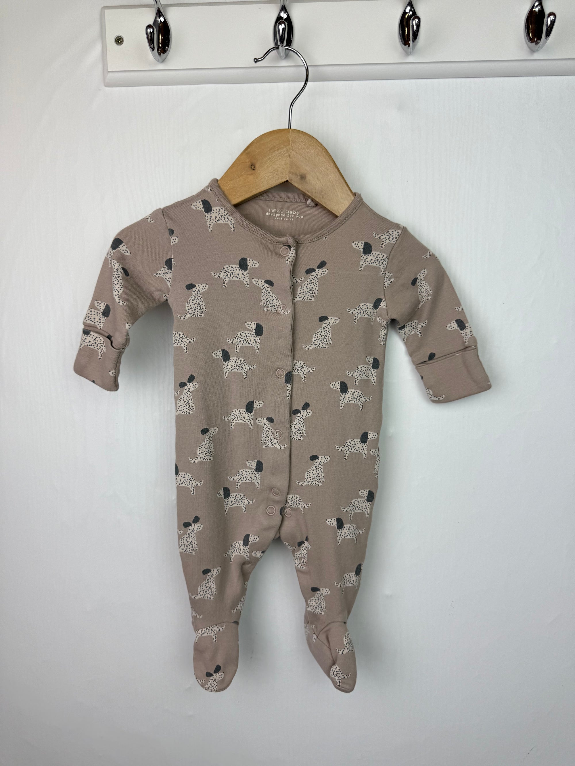 Next Brown Puppy Sleepsuit - Unisex 0-1 Month Little Ones Preloved. Preloved Kids & Children’s Gently Used Clothing. Second Hand Baby, Girls & Boys Clothes. UK Postage