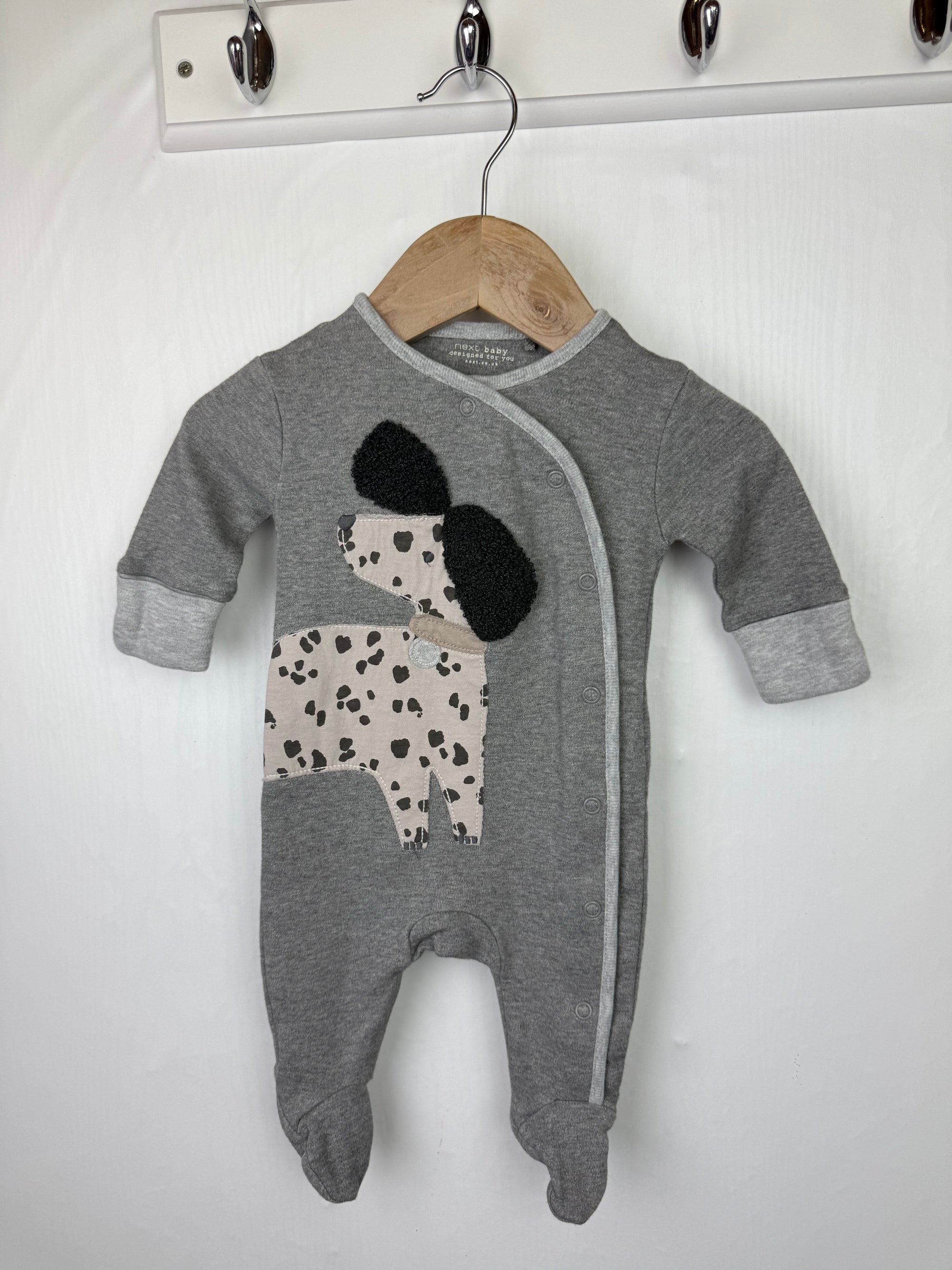 Next Grey Spotty Dog Sleepsuit - Unisex 0-1 Month
