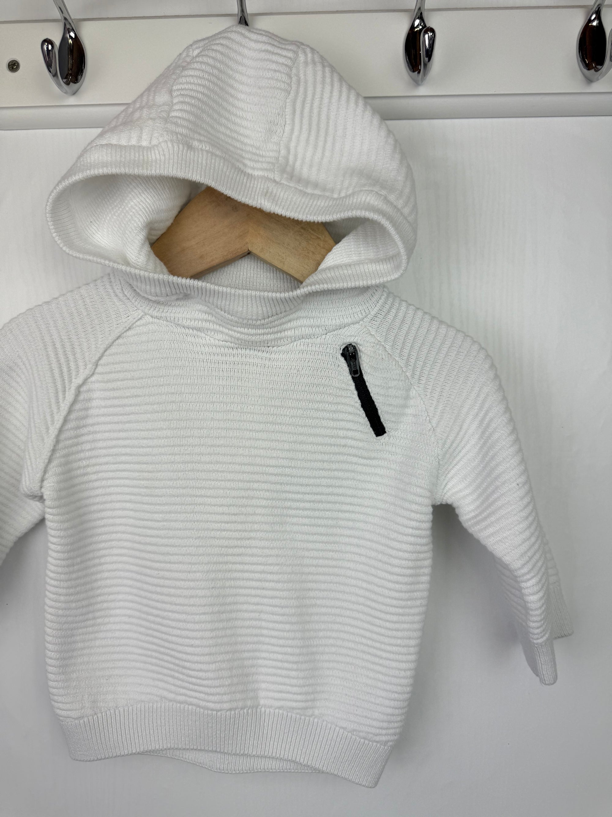Next White Ribbed Hoodie - Boys 9-12 Months