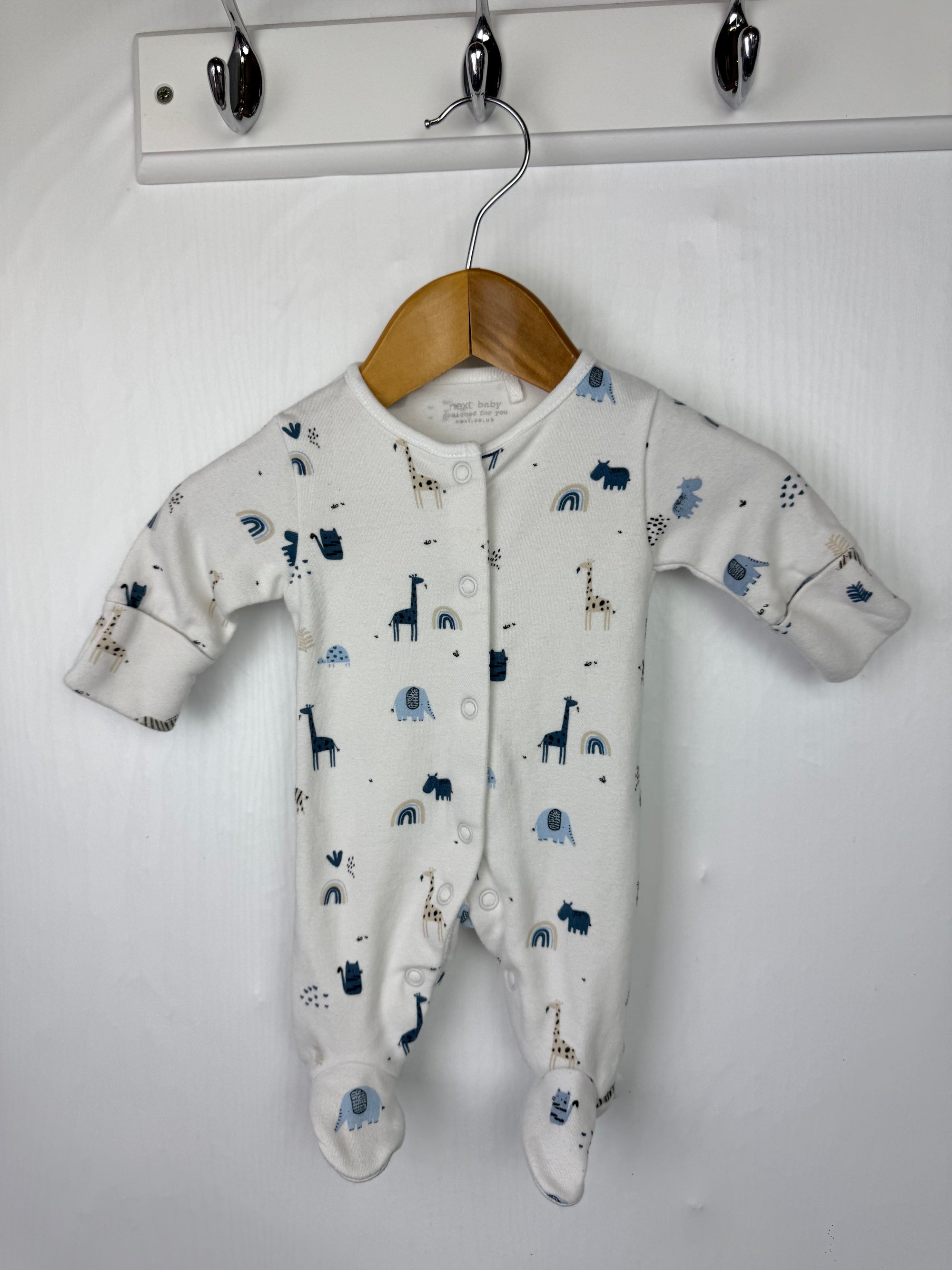 Next White & Blue Animals Sleepsuit - Unisex Tiny Baby