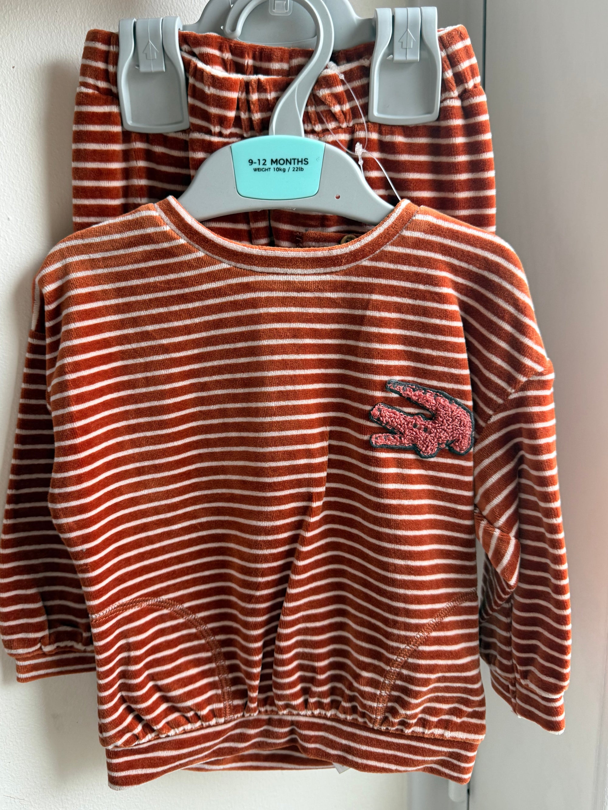 NEW Ex M*S Crocodile Velour Outfit - Baby Boys 9-12 Months