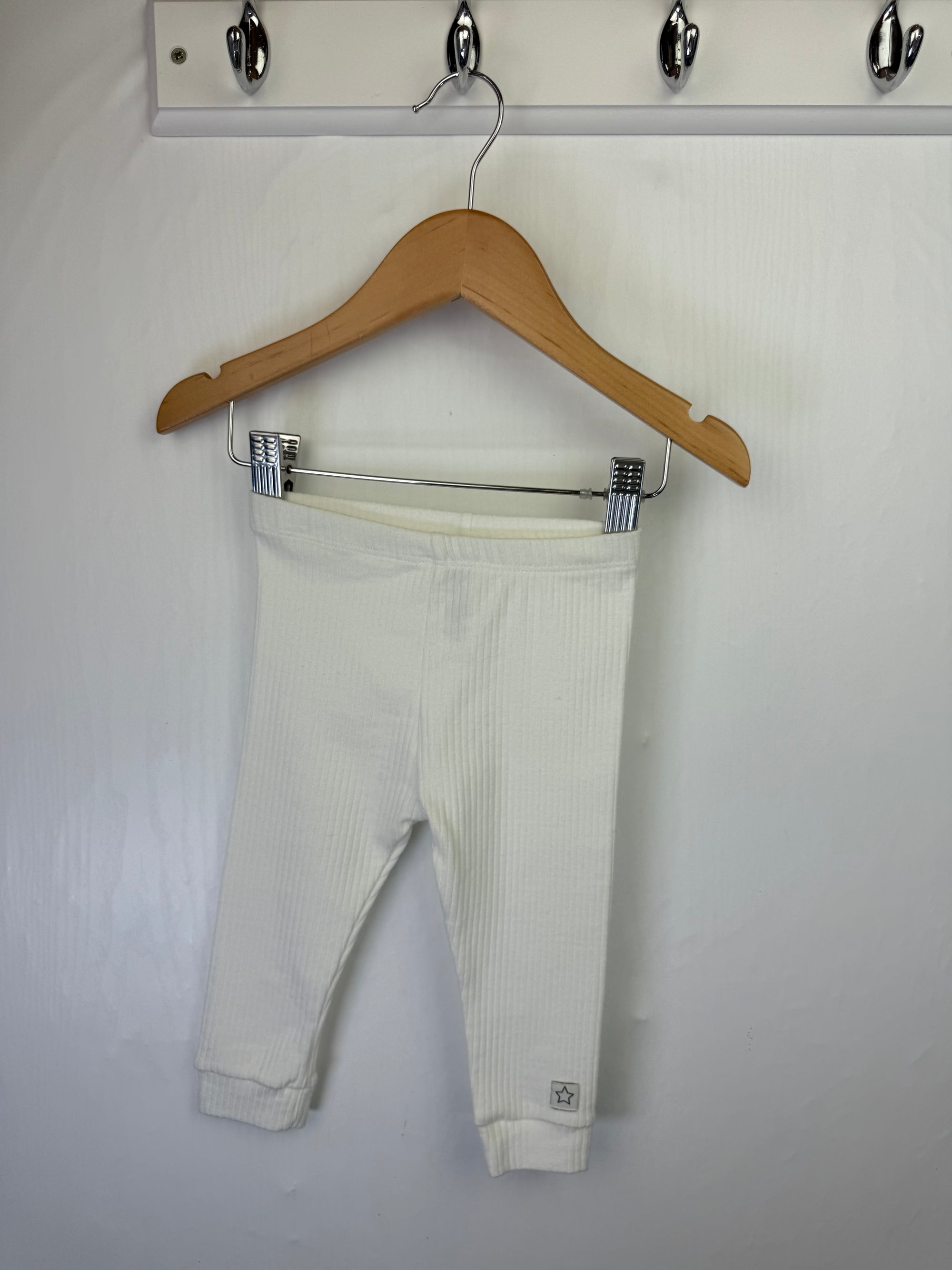 NEW F&F Cream Ribbed Leggings - Unisex 6-9 Months