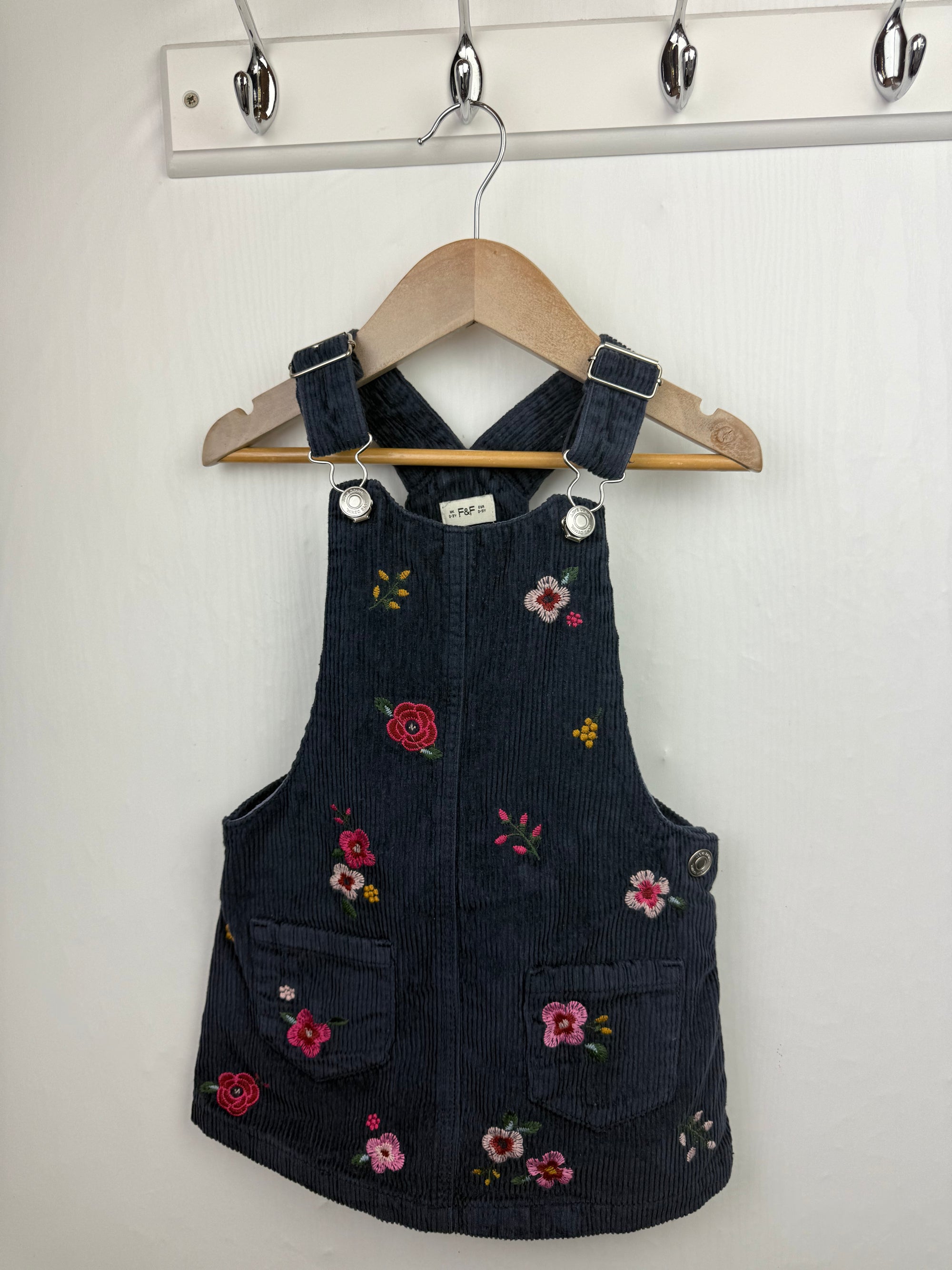 F&F Navy Floral Cord Dress - Girls 2-3 Years