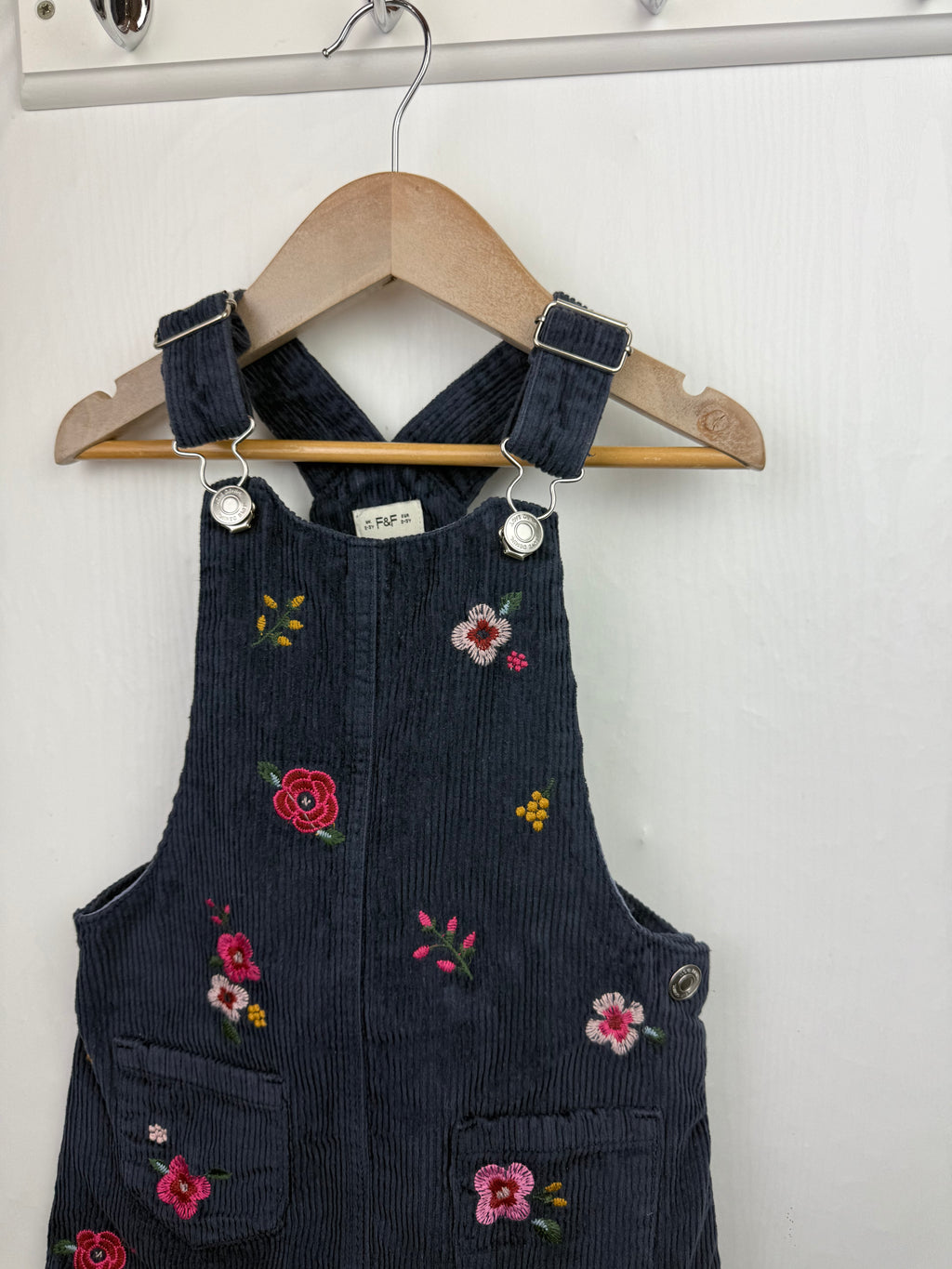 F&F Navy Floral Cord Dress - Girls 2-3 Years