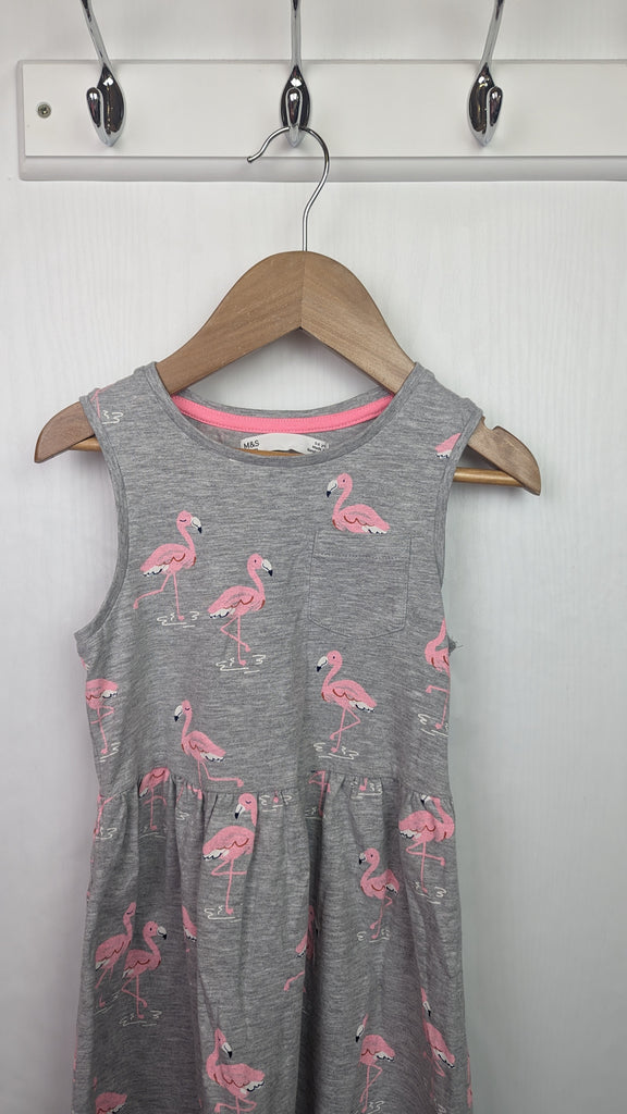 M&S Grey Flamingo Summer Dress - Girls 5-6 Years Marks & Spencer Used, Preloved, Preworn & Second Hand Baby, Kids & Children's Clothing UK Online. Cheap affordable. Brands including Next, Joules, Nutmeg, TU, F&F, H&M.