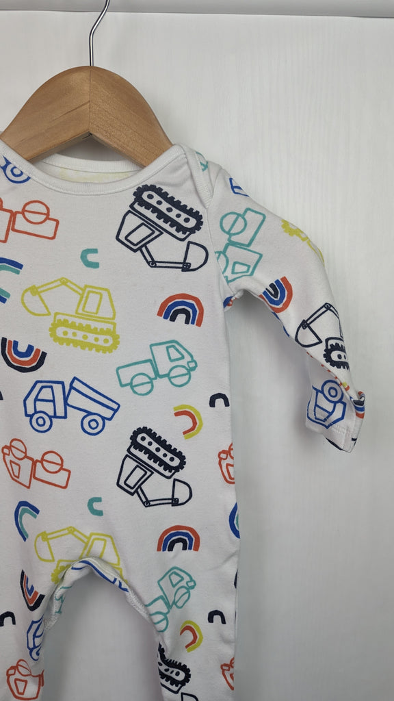 F&F Multicolour Digger Sleepsuit - Unisex 0-1 Month F&F Used, Preloved, Preworn & Second Hand Baby, Kids & Children's Clothing UK Online. Cheap affordable. Brands including Next, Joules, Nutmeg, TU, F&F, H&M.