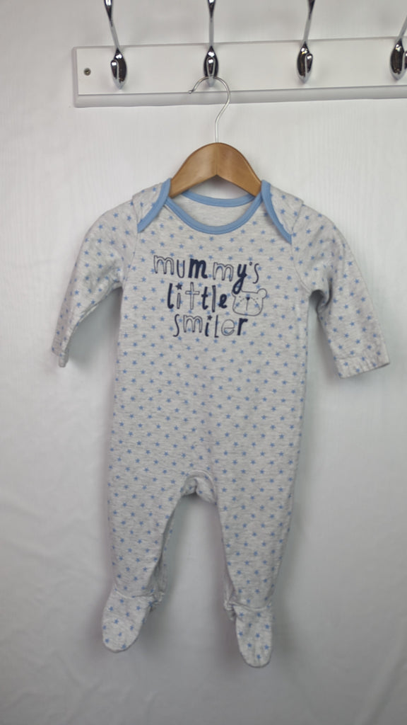 George Mummys Smiler Lined Sleepsuit - Boys 3-6 Months George Used, Preloved, Preworn & Second Hand Baby, Kids & Children's Clothing UK Online. Cheap affordable. Brands including Next, Joules, Nutmeg, TU, F&F, H&M.