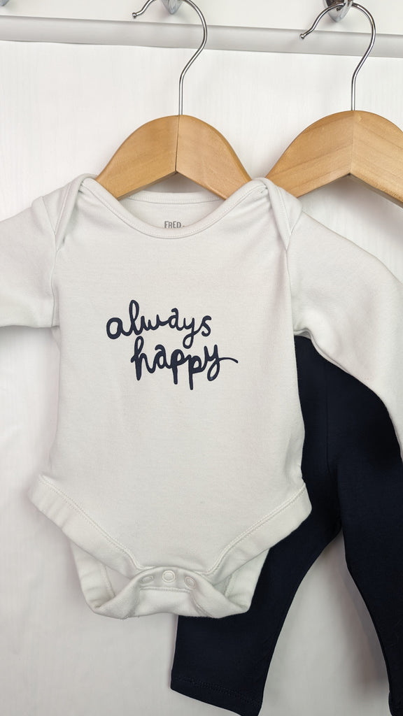 F&F Always Happy Bodysuit & Leggings Outfit - Unisex 0-1 Month F&F Used, Preloved, Preworn & Second Hand Baby, Kids & Children's Clothing UK Online. Cheap affordable. Brands including Next, Joules, Nutmeg, TU, F&F, H&M.