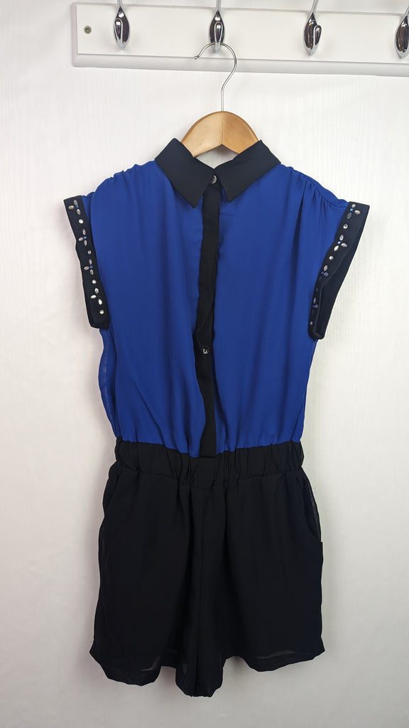 Matalan Black & Blue Playsuit - Girls 8-9 Years Matalan Used, Preloved, Preworn & Second Hand Baby, Kids & Children's Clothing UK Online. Cheap affordable. Brands including Next, Joules, Nutmeg Morrisons, TU, F&F, H&M.