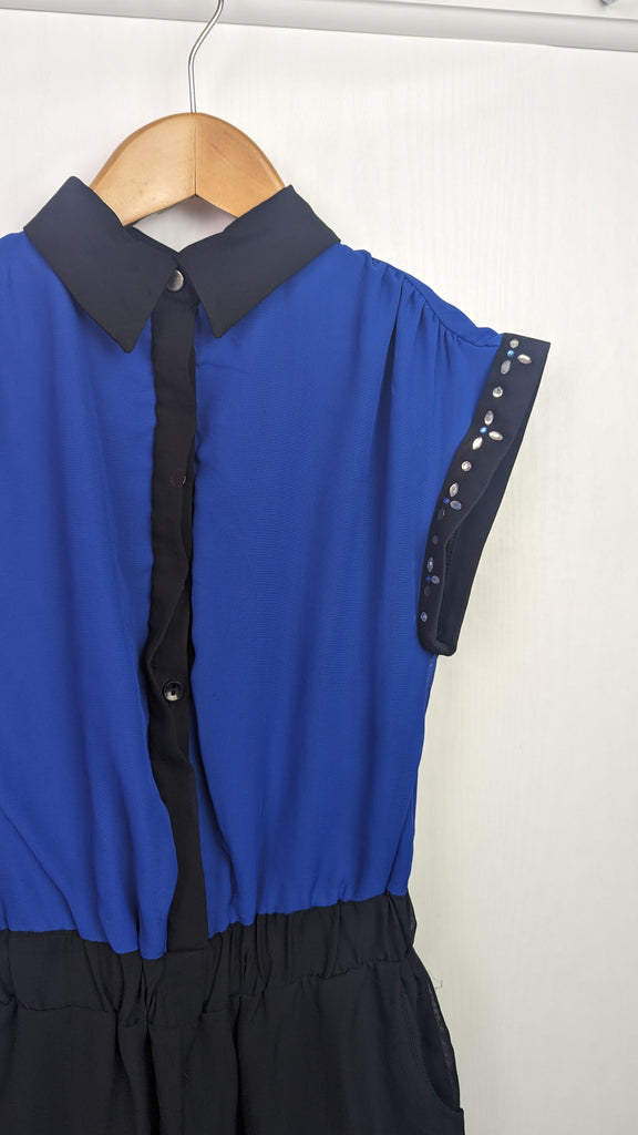 Matalan Black & Blue Playsuit - Girls 8-9 Years Matalan Used, Preloved, Preworn & Second Hand Baby, Kids & Children's Clothing UK Online. Cheap affordable. Brands including Next, Joules, Nutmeg Morrisons, TU, F&F, H&M.