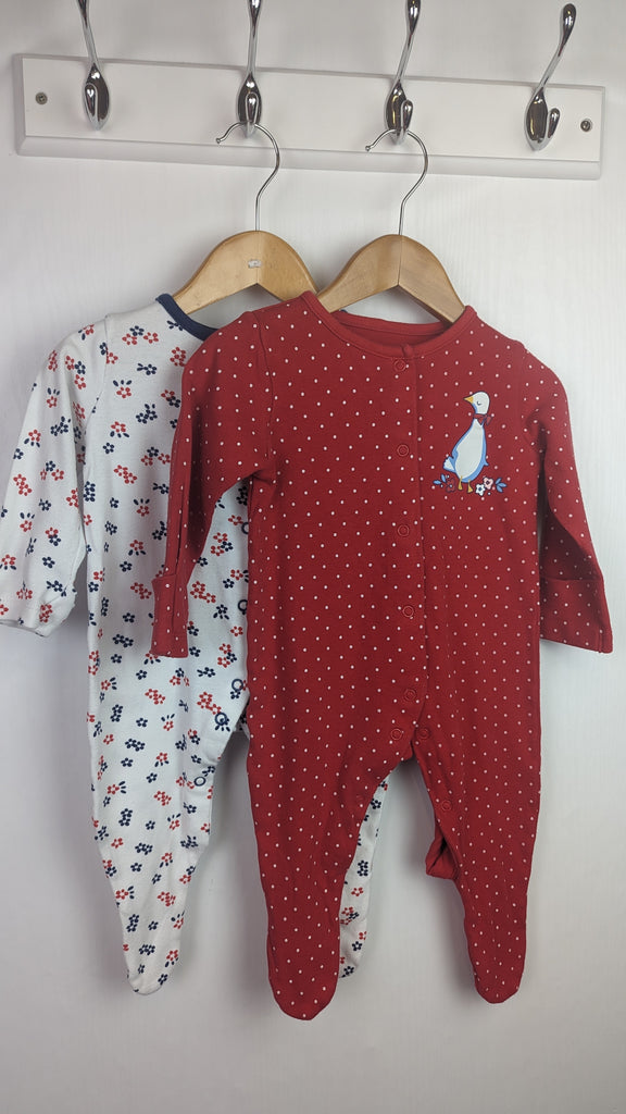 TU Red & White Floral Ducks Sleepsuits - Girls 3-6 Months TU Used, Preloved, Preworn & Second Hand Baby, Kids & Children's Clothing UK Online. Cheap affordable. Brands including Next, Joules, Nutmeg, TU, F&F, H&M.
