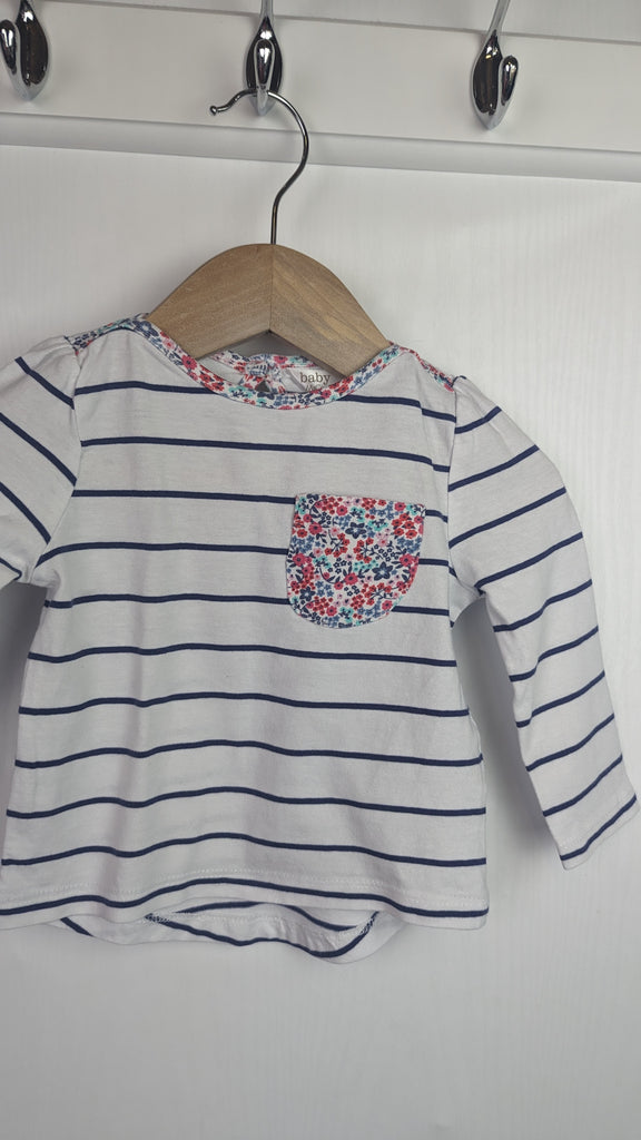 M&Co Striped Floral Top - Girls 6-9 Months M&Co Used, Preloved, Preworn & Second Hand Baby, Kids & Children's Clothing UK Online. Cheap affordable. Brands including Next, Joules, Nutmeg, TU, F&F, H&M.