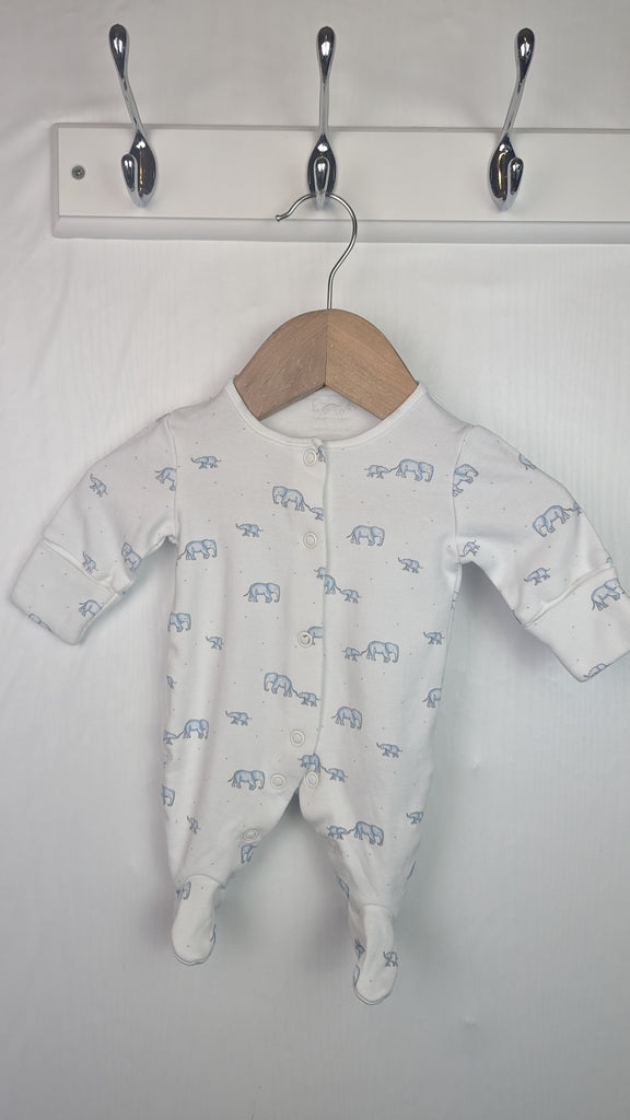 NEW Next Elephants Sleepsuit - Unisex Tiny Baby Next Used, Preloved, Preworn & Second Hand Baby, Kids & Children's Clothing UK Online. Cheap affordable. Brands including Next, Joules, Nutmeg Morrisons, TU, F&F, H&M.