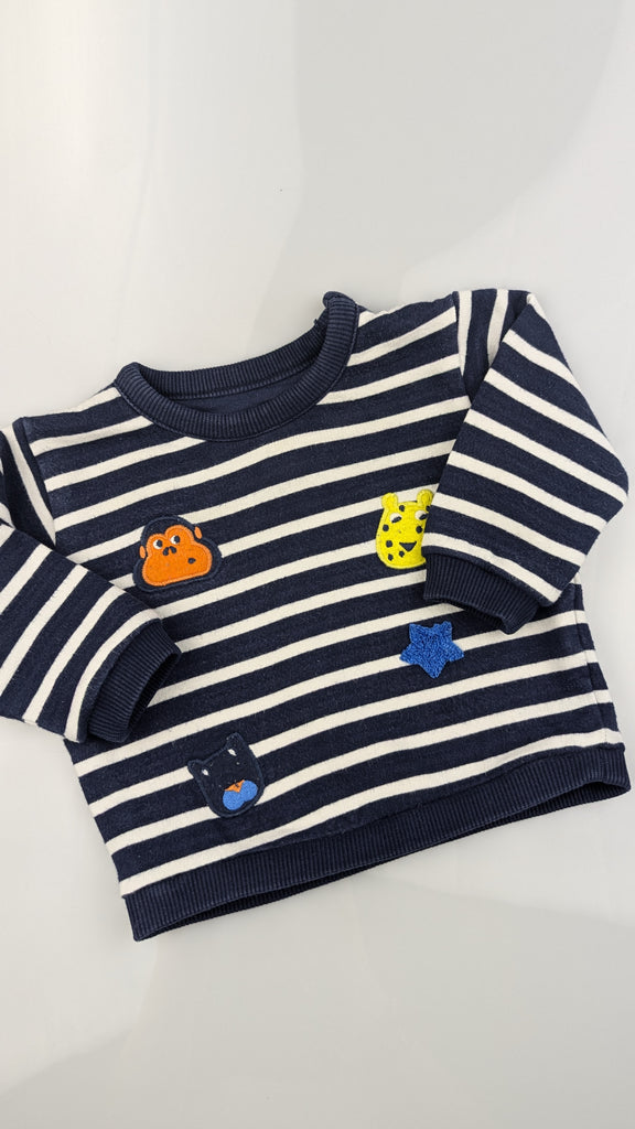 M&S Navy Striped Animal Jumper - Baby Boys 0-3 Months Marks & Spencer Used, Preloved, Preworn & Second Hand Baby, Kids & Children's Clothing UK Online. Cheap affordable. Brands including Next, Joules, Nutmeg Morrisons, TU, F&F, H&M.