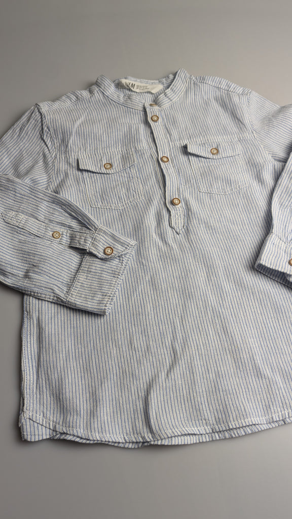 H&M Blue Stripe Cotton & Linen Shirt - Boys 5-6 Years H&M Used, Preloved, Preworn & Second Hand Baby, Kids & Children's Clothing UK Online. Cheap affordable. Brands including Next, Joules, Nutmeg Morrisons, TU, F&F, H&M.