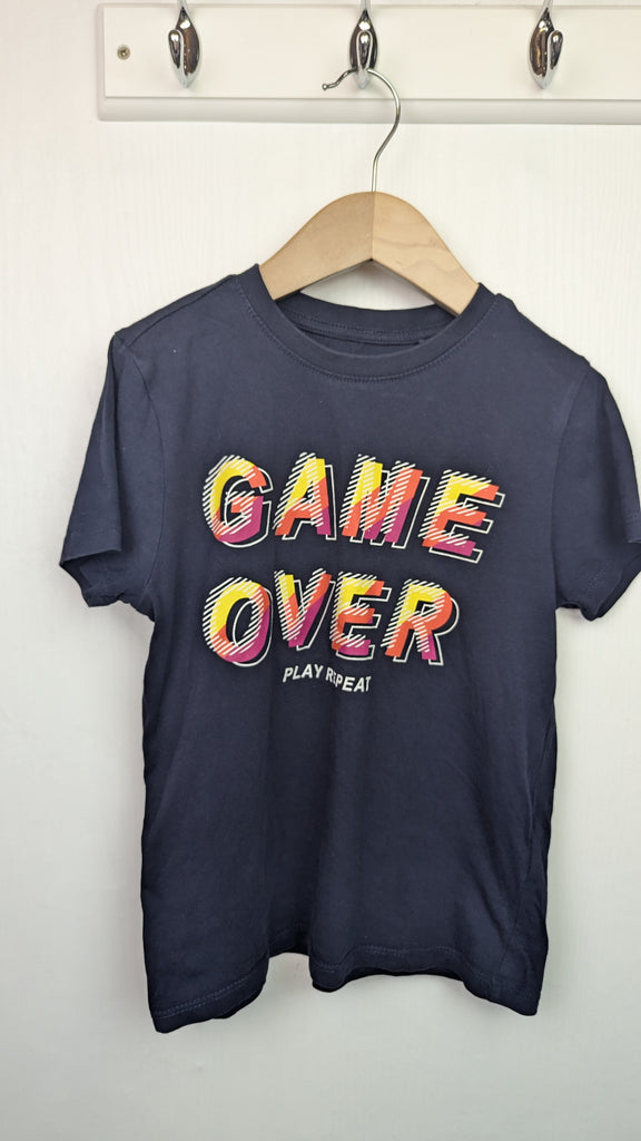 Primark Navy Game Over Short Sleeve Top - Boys 6-7 Years Primark Used, Preloved, Preworn & Second Hand Baby, Kids & Children's Clothing UK Online. Cheap affordable. Brands including Next, Joules, Nutmeg Morrisons, TU, F&F, H&M.