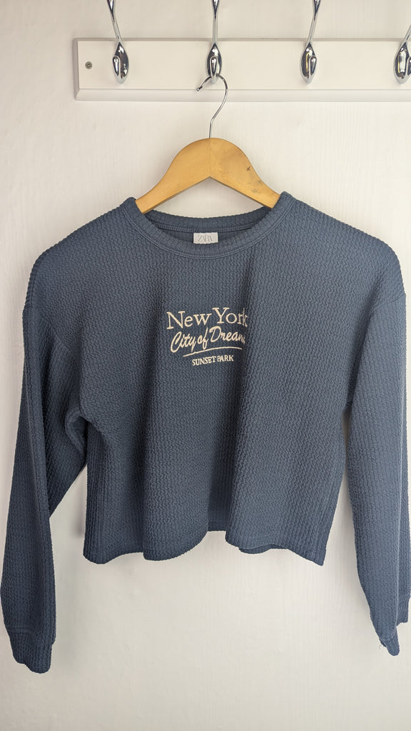 Zara Navy New York Crop Jumper - Girls 13-24 Years Zara Used, Preloved, Preworn & Second Hand Baby, Kids & Children's Clothing UK Online. Cheap affordable. Brands including Next, Joules, Nutmeg Morrisons, TU, F&F, H&M.