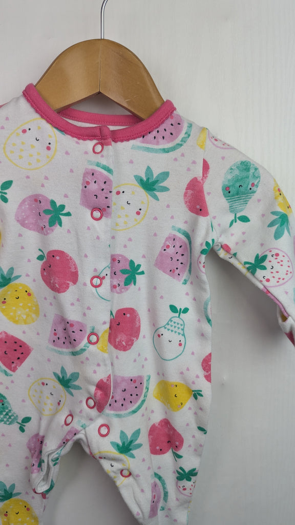 TU Pink & White Fruit Sleepsuit - Baby Girls Newborn TU Used, Preloved, Preworn & Second Hand Baby, Kids & Children's Clothing UK Online. Cheap affordable. Brands including Next, Joules, Nutmeg Morrisons, TU, F&F, H&M.