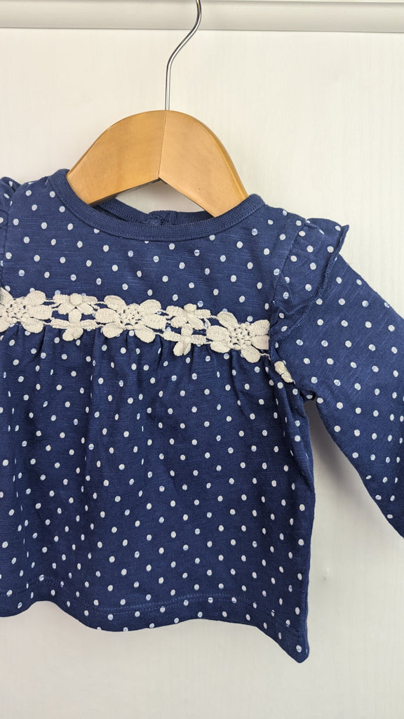 M&Co Navy Floral Spotty Top - Girls 0-3 Months M&Co Used, Preloved, Preworn & Second Hand Baby, Kids & Children's Clothing UK Online. Cheap affordable. Brands including Next, Joules, Nutmeg Morrisons, TU, F&F, H&M.