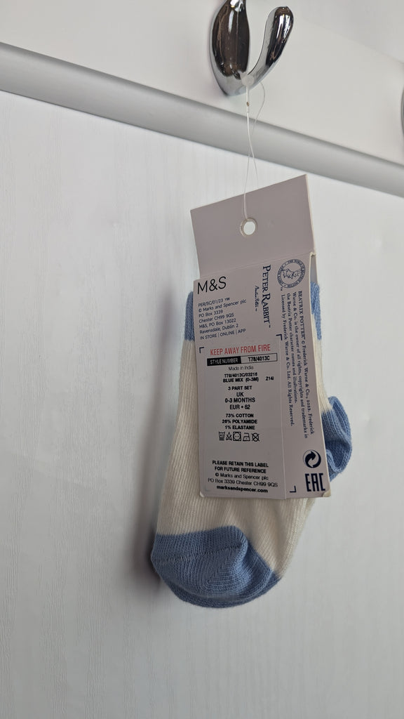 NEW M&S Peter Rabbit White & Blue Socks - Boys 0-3 Months Marks & Spencer Used, Preloved, Preworn & Second Hand Baby, Kids & Children's Clothing UK Online. Cheap affordable. Brands including Next, Joules, Nutmeg Morrisons, TU, F&F, H&M.