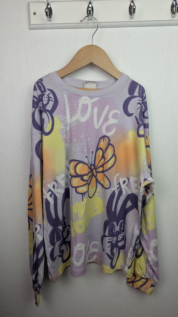 Zara Purple Graffiti Butterfly Top - Girls 13-14 Years Zara Used, Preloved, Preworn & Second Hand Baby, Kids & Children's Clothing UK Online. Cheap affordable. Brands including Next, Joules, Nutmeg Morrisons, TU, F&F, H&M.