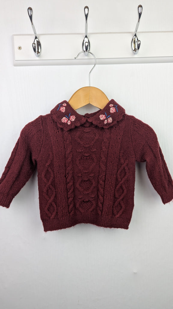 TU Burgundy Floral Knit Jumper - Baby Girls 0-1 Month TU Used, Preloved, Preworn & Second Hand Baby, Kids & Children's Clothing UK Online. Cheap affordable. Brands including Next, Joules, Nutmeg Morrisons, TU, F&F, H&M.