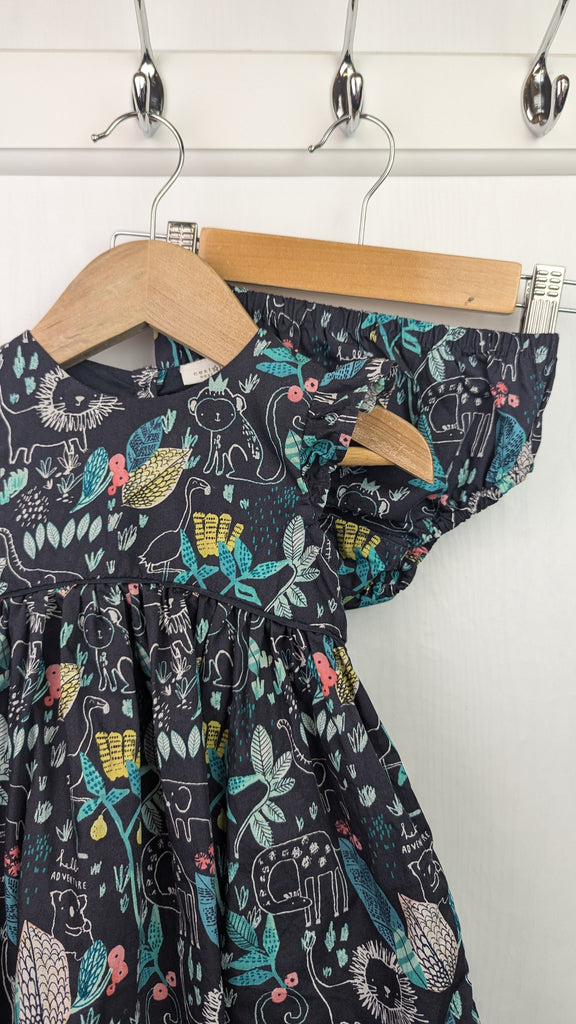 Next Black & Floral Safari Dress & Bloomers - Girls 6-9 Months Next Used, Preloved, Preworn & Second Hand Baby, Kids & Children's Clothing UK Online. Cheap affordable. Brands including Next, Joules, Nutmeg Morrisons, TU, F&F, H&M.