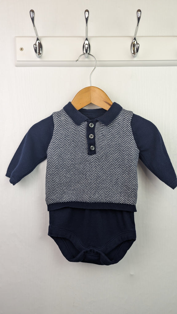 M&S Navy Jumper Bodysuit - Boys 0-3 Months Marks & Spencer Used, Preloved, Preworn & Second Hand Baby, Kids & Children's Clothing UK Online. Cheap affordable. Brands including Next, Joules, Nutmeg Morrisons, TU, F&F, H&M.