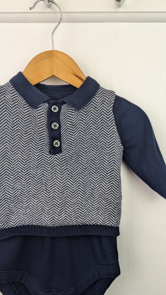 M&S Navy Jumper Bodysuit - Boys 0-3 Months Marks & Spencer Used, Preloved, Preworn & Second Hand Baby, Kids & Children's Clothing UK Online. Cheap affordable. Brands including Next, Joules, Nutmeg Morrisons, TU, F&F, H&M.