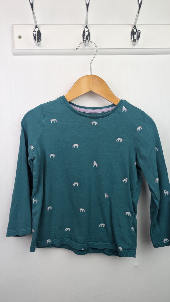 M&S Green Horse Long Sleeve Top - Girls 2-3 Years Marks & Spencer Used, Preloved, Preworn & Second Hand Baby, Kids & Children's Clothing UK Online. Cheap affordable. Brands including Next, Joules, Nutmeg Morrisons, TU, F&F, H&M.