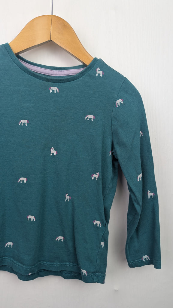 M&S Green Horse Long Sleeve Top - Girls 2-3 Years Marks & Spencer Used, Preloved, Preworn & Second Hand Baby, Kids & Children's Clothing UK Online. Cheap affordable. Brands including Next, Joules, Nutmeg Morrisons, TU, F&F, H&M.