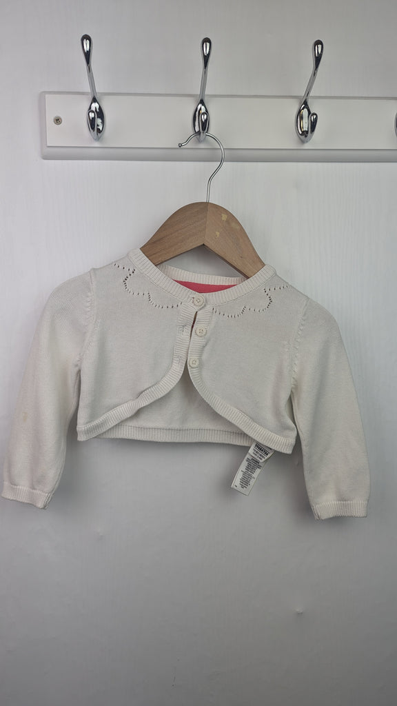 M&S White Crop Cardigan - Girls 3-6 months Little Ones Preloved Used, Preloved, Preworn & Second Hand Baby, Kids & Children's Clothing UK Online. Cheap affordable. Brands including Next, Joules, Nutmeg Morrisons, TU, F&F, H&M.