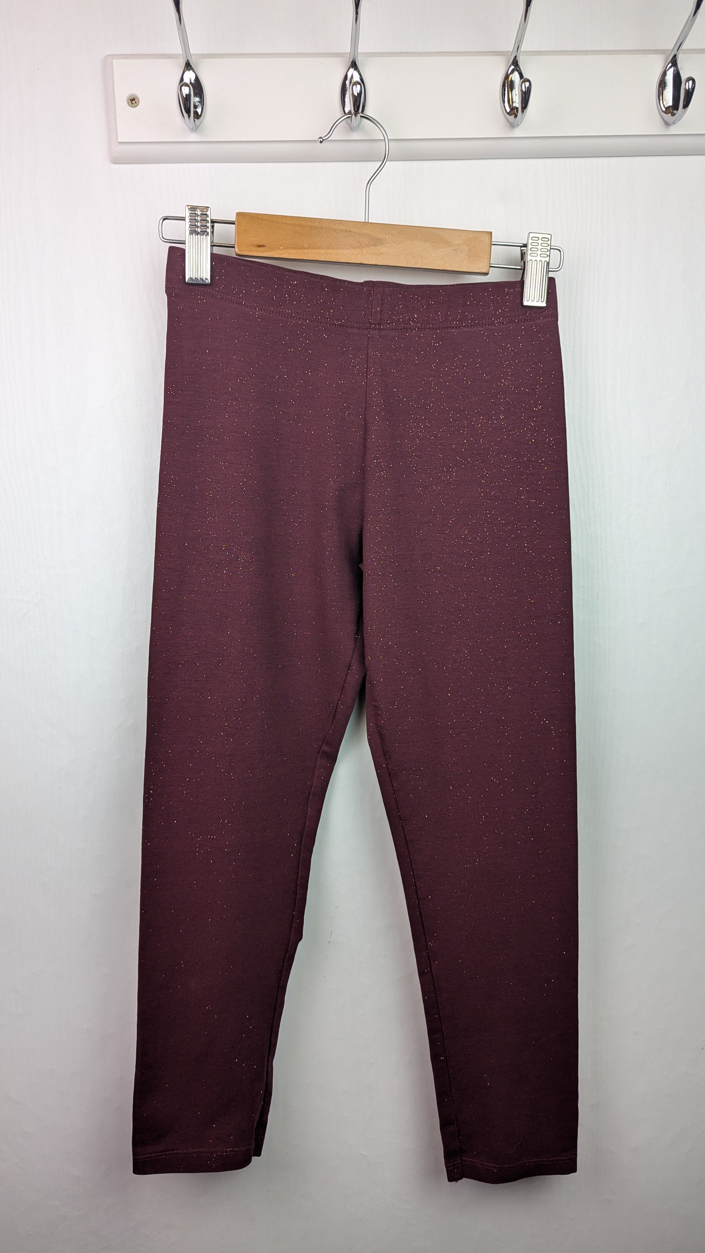 F F Burgundy Gold Glitter Leggings Girls 9 10 Years Little Ones Preloved