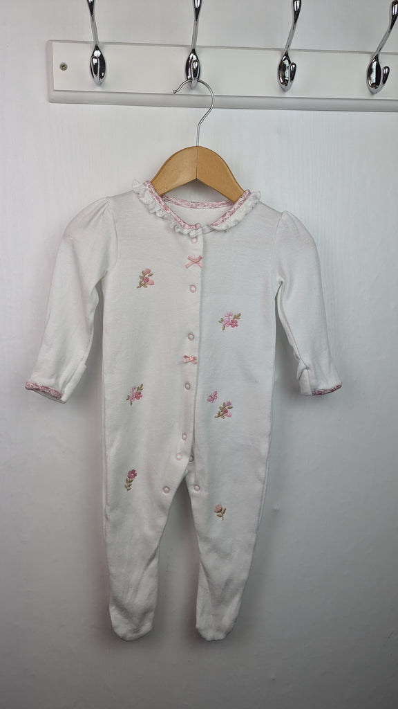 Nutmeg White & Pink Floral Sleepsuit - Girls 0-3 Months Little Ones Preloved Used, Preloved, Preworn & Second Hand Baby, Kids & Children's Clothing UK Online. Cheap affordable. Brands including Next, Joules, Nutmeg Morrisons, TU, F&F, H&M.