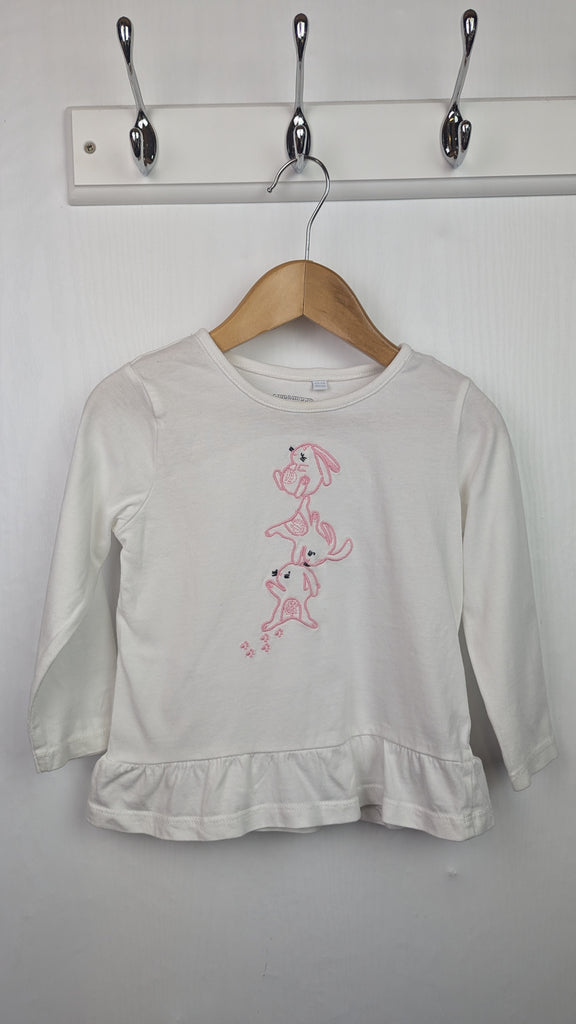 BlueZoo White Rabbit Long Sleeve Top - Girls 12-18 Months Little Ones Preloved Used, Preloved, Preworn & Second Hand Baby, Kids & Children's Clothing UK Online. Cheap affordable. Brands including Next, Joules, Nutmeg Morrisons, TU, F&F, H&M.