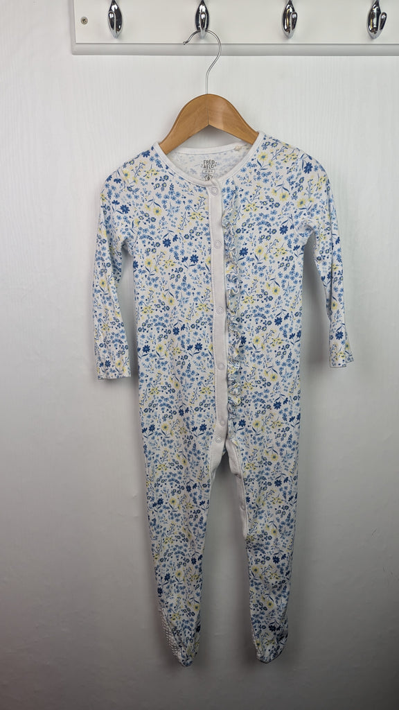 Fred & Flo Blue & Yellow Sleepsuit - Girls 12-18 Months Little Ones Preloved Used, Preloved, Preworn & Second Hand Baby, Kids & Children's Clothing UK Online. Cheap affordable. Brands including Next, Joules, Nutmeg Morrisons, TU, F&F, H&M.