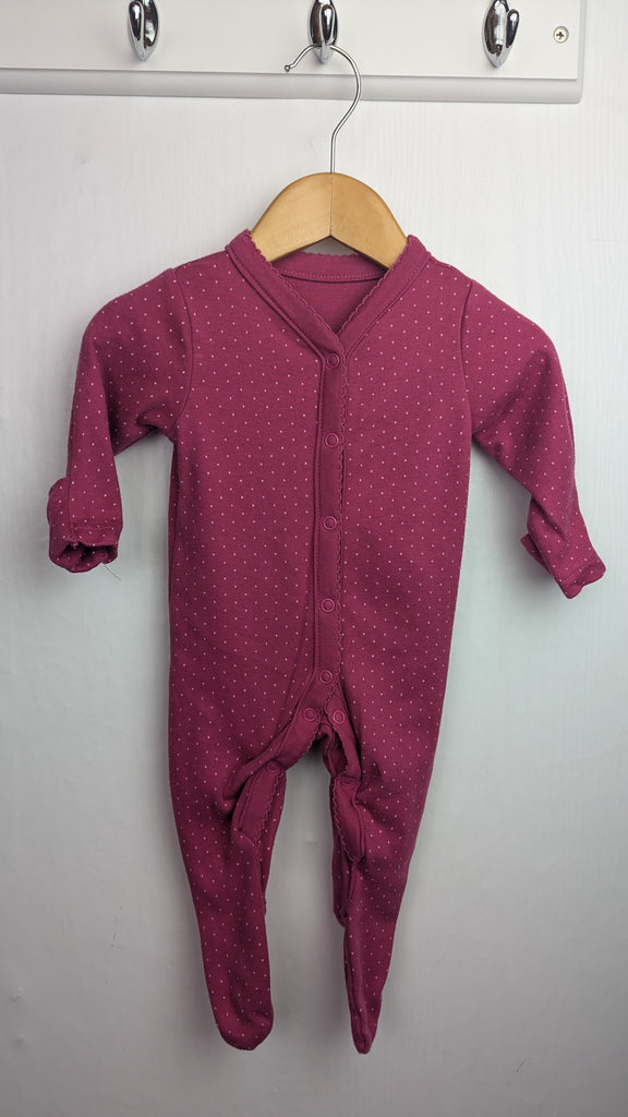 Mothercare Dark Pink Spotty Sleepsuit - Girls 0-1 Month Little Ones Preloved Used, Preloved, Preworn & Second Hand Baby, Kids & Children's Clothing UK Online. Cheap affordable. Brands including Next, Joules, Nutmeg Morrisons, TU, F&F, H&M.