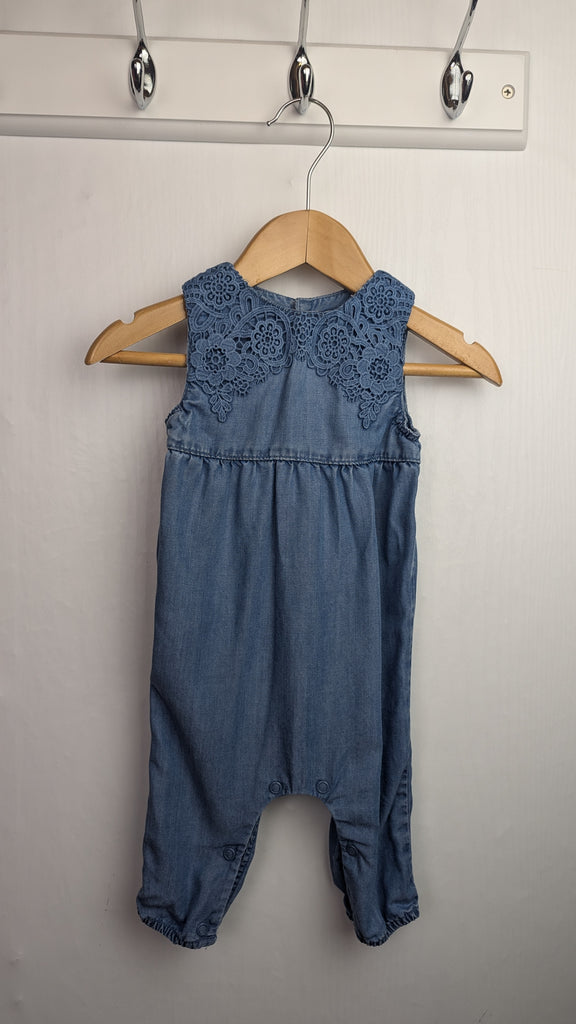 Next Denim Floral Romper - Baby Girls 0-3 Months Little Ones Preloved Used, Preloved, Preworn & Second Hand Baby, Kids & Children's Clothing UK Online. Cheap affordable. Brands including Next, Joules, Nutmeg Morrisons, TU, F&F, H&M.