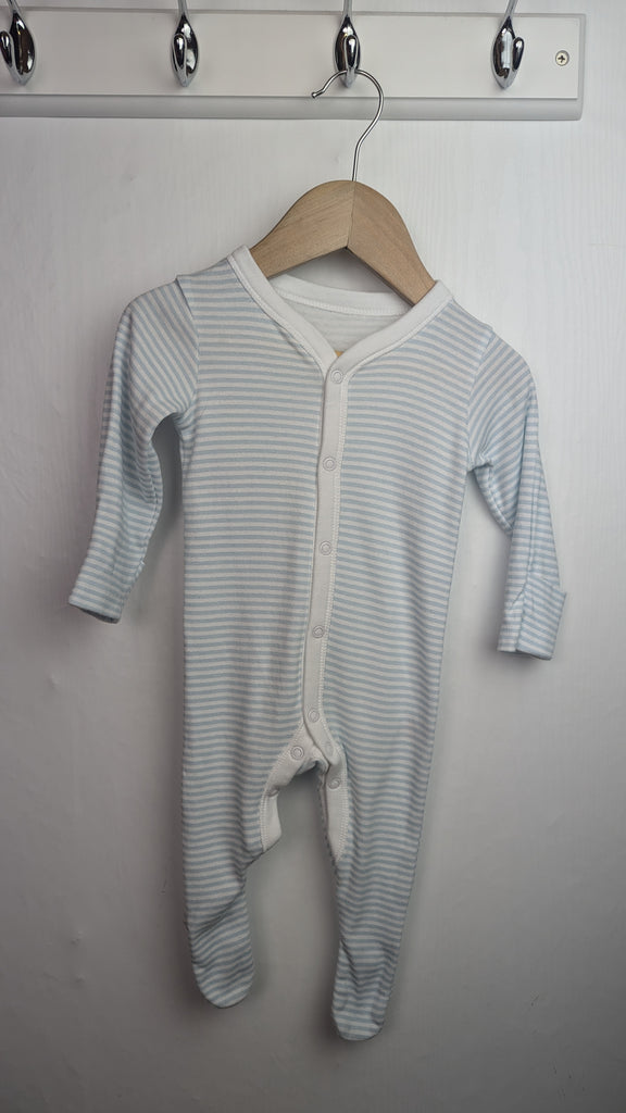 Nutmeg Blue & White Striped Sleepsuit - Unisex 3-6 Months Little Ones Preloved Used, Preloved, Preworn & Second Hand Baby, Kids & Children's Clothing UK Online. Cheap affordable. Brands including Next, Joules, Nutmeg Morrisons, TU, F&F, H&M.